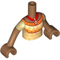 Minidoll Torso Girl with Tan Dress, Dark Red Trim, Orange Bands, Red Necklace with Pendant print, Medium Nougat Arms and Hands Medium Nougat