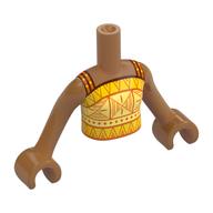 Minidoll Torso Girl with Medium Nougat Arms and Hands with Yellow/Bright Light Yellow Top, Orange Decorations print Mittelnougat