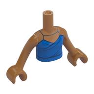 Minidoll Torso Girl with Blue Dress, Dark Blue Trim, Silver Straps print, Medium Nougat Arms and Hands Mittelnougat