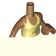 Minidoll Torso Girl with Bright Light Yellow Halter Top with Orange Flower Print, Medium Nougat Arms and Hands Mittelnougat