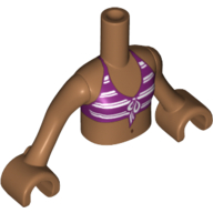 Minidoll Torso Girl with Magenta and White Striped Bikini Top Print, Medium Nougat Arms and Hands Mittelnougat