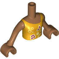 Minidoll Torso Girl with Bright Light Orange Vest Top with Music Notes and Circles Print, Medium Nougat Arms and Hands Medium Nougat
