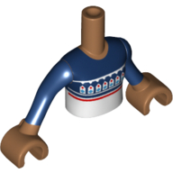 Minidoll Torso Girl with Dark Blue Sweater, with White, Red, and Medium Azure Details Print, Medium Nougat Arms and Hands Mittelnougat