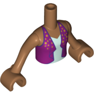 Minidoll Torso Girl with Magenta Open Vest with Gold Dots over Light Aqua Top Print - Medium Nougat Arms with Hands Medium Nougat