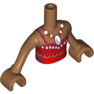 Minidoll Torso Girl with Dark Red Halter Top with 1 Strap and White Accents, Necklace, Belt Print, Medium Nougat Arms and Hands in 