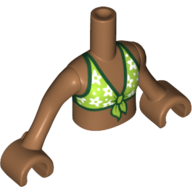 Minidoll Torso Girl with Lime Bikini Top with White Flowers and Dark Green Trim Print, Medium Nougat Arms and Hands in 
