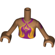 Minidoll Torso Girl with Magenta Top, Gold and Orange Fire Symbol and Trim Print, Medium Nougat Arms with Hands with Dark Purple Elves Tattoo Left Print Mittelnougat