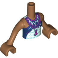 Minidoll Torso Girl with Light Aqua Top with Dark Blue and Magenta Trim, Flask, Metallic Light Blue Accents Print, Medium Nougat Arms and Hands in 