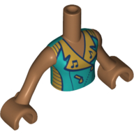 Minidoll Torso Girl with Dark Turquoise Shirt with Musical Notes Print and Medium Nougat Arms Medium Nougat