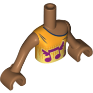 Minidoll Torso Girl with Bright Light Orange Top with Winged Music Notes Print, Medium Nougat Arms and Hands Mittelnougat