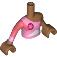 Minidoll Torso Girl with Coral Star on Magenta Circle, Bright Pink Shirt Print Medium Nougat