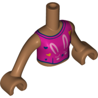 Minidoll Torso Girl, Magenta Top with Bright Light Pink Bunny print, Medium Nougat Arms and Hands Medium Nougat