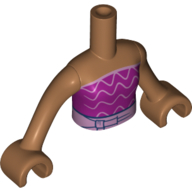 Minidoll Torso Girl with Dark Pink Top, Bright Pink Decorations, Belt print, Medium Nougat Arms and Hands Mittelnougat