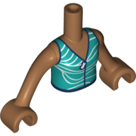 Minidoll Torso Girl with Dark Turquoises/White Top, Dark Blue Trim, Medium Nougat Arms and Hands Medium Nougat