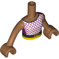 Minidoll Torso Girl with White Shirt, Magenta Stripes, Dark Brown Belt Print, Medium Nougat Arms and Hands Mittelnougat