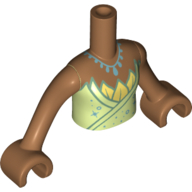Minidoll Torso Girl with Yellowish Green Dress, Yellow Leaves, Medium Azure Necklace print, Medium Nougat Arms and Hands Mittelnougat