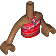 Minidoll Torso Girl with Red/Pink Top, Dark Red Necklace, White Strap print, Medium Nougat Arms and Hands Mittelnougat