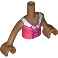 Minidoll Torso Girl with Coral Dress, White Bow, Dark Pink Laces print, Medium Nougat Arms and Hands Mittelnougat
