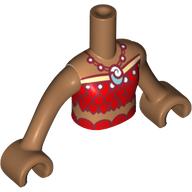 Minidoll Torso Girl with Red Top, Dark Red Trim, Shel Necklace print, Medium Nougat Arms and Hands Mittelnougat