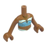 Minidoll Torso Girl with Bright Light Blue/White Top, Gold Trim, Pendant print, Medium Nougat Arms and Hands in 