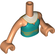 Minidoll Torso Girl with Dark Turquoise Dress, Gold Band, White Necklace, Nougat Arms Nougat
