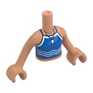 Minidoll Torso Girl with Blue Swimming Suit, White Trim, Waves, Teeth as Pendant Print, Nougat Arms and Hands Nougat