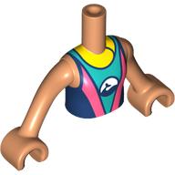 Minidoll Torso Girl with Dark Turquoise/Coral/Dark Blue/Yellow Shirt Print, Nougat Arms and Hands in 