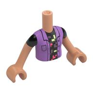 Minidoll Torso Girl with Medium Lavender Jacket, Black Shirt, Bright Light Yellow/Coral/Lavender Pixelated Decorations Print, Nougat Arms and Hands in 