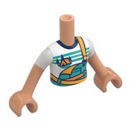 Minidoll Torso Girl with Dark Turquoise Dungarees, Orange Tent, Dark Blue Trees, Dark Turquoise Sky, Ground print, Nougat Arms and Hands Nougat