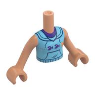 Minidoll Torso Girl with Dark Azure Hoodie, Pockets, Dark Purple/Orange Pixelated Fish print, Nougat Arms and Hands Nougat
