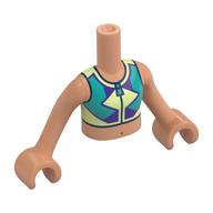 Minidoll Torso Girl with Nougat Arms and Hands with Yellowish Green/Dark Turquoise/Dark Purple Top print Nougat