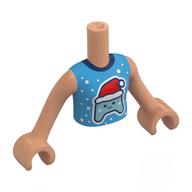 Minidoll Torso Girl with Nougat Arms and Hands with Dark Azure Shirt, Game Controller with Santa Hat, Snowflakes print Nougat