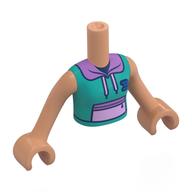 Minidoll Torso Girl with Dark Turquoise Hoody, Lavender Collar, Pockets Print, Nougat Arms and Hands in 