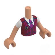 Minidoll Torso Girl with Nougat Arms and Hands with Dark Red Jacket, Gold 'C', Dark Pink Tie, White Shirt print Nougat