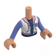 Minidoll Torso Girl with White Jacket, Warm Pink Collar, Laces, Blue Violet Sleeves, Dark Blue Shirt Print, Nougat Arms and Hands in 