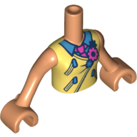Minidoll Torso Girl with Bright Light Yellow Vest, Tie, Flower, Blue Shirt Print, Nougat Arms and Hands in 