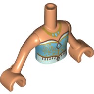 Minidoll Torso Girl with Bright Blue Dress, Diamond Hanger, Gold Trim, Gold Necklace Print, Nougat Arms and Hands in 