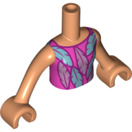 Minidoll Torso Girl with Dark Pink Top, Magenta Trim, Feathers print, Nougat Arms and Hands in 