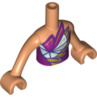 Minidoll Torso Girl with Magenta/Light Aqua/Gold Feathers Top Print, Nougat Arms and Hands in 