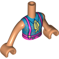 Minidoll Torso Girl with Medium Azure Top, Pink Overall, Bright Light Yellow Handkerchief, Nougat Arms Nougat