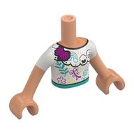 Minidoll Torso Girl with White Shirt, Black Trim, Dark Turquoise Belt, Butterflies print, Nougat Arms Nougat