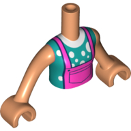 Minidoll Torso Girl with Dark Pink Overall, Dark Turquoise Top, Nougat Arms and Hands Nougat