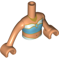 Minidoll Torso Girl with Bright Light Blue/Dark Azure Top, Gold Trim print, Nougat Arms and Hands Nougat