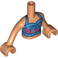 Minidoll Torso Girl with Dark Turquoise Top, Coral Roses print, Nougat Arms and Hands Nougat