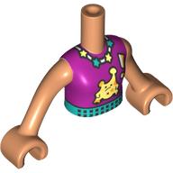 Minidoll Torso Girl with Magenta Shirt, Dark Turquoise Belt, Necklace, Bright Light Yellow Creature print, Nougat Arms and Hands Nougat