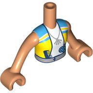 Minidoll Torso Girl with White/Yellow/Dark Azure Shirt, Scissors, Comb, Silver Belt print, Nougat Arms and Hands Nougat