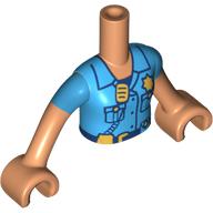 Minidoll Torso Girl with Dark Azure Police Uniform, Badge, Radio print, Nougat Arms and Hands Nougat