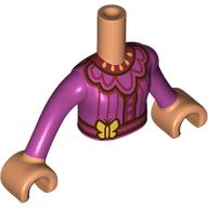 Minidoll Torso Girl with Magenta Dress, Dark Red Trim, Bright Light Orange Butterfly print, Nougat Arms and Hands Nougat