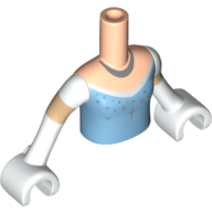 Minidoll Torso Girl with Bright Light Blue Top with Stars and Silver Necklace Print, Light Nougat Arms, White Hands Hellnougat