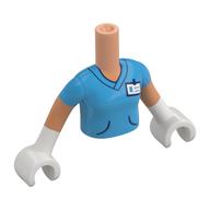 Minidoll Torso Girl with Dark Azure Scrubs, White Gloves, ID Badge print, Nougat Arms, White Hands Nougat